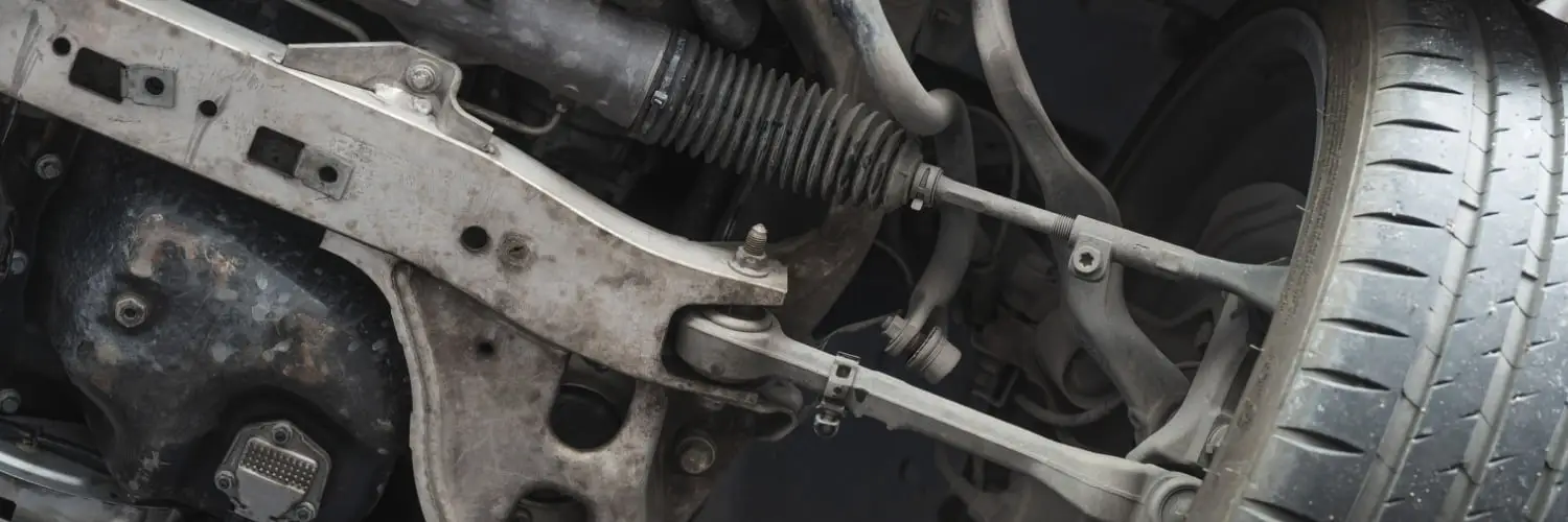 Close-up view of a cars suspension system, showcasing the details of various metal components and the wheel. The image highlights the mechanical intricacies and rugged appearance of the automotive parts. Superior Tire: Tire Shop and Auto Repair Near Me | Barrie | Danforth | Downsview | Markham | Mississauga | Oak Ridges | Scarborough | Thornhill | Toronto | https://superiortire.ca/